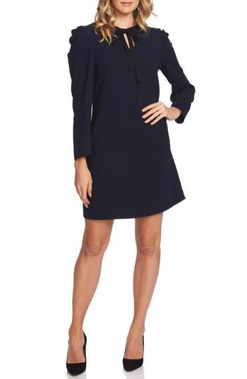 Women's Cece Puff Sleeve Tie Neck Dress - Blue