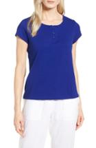 Women's Eileen Fisher Henley Organic Cotton Tee, Size - Blue