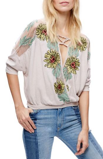 Women's Free People Gotta Love It Embroidered Top - Beige