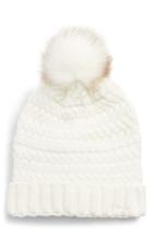 Women's Treasure & Bond Cable Knit Beanie With Faux Fur Pom - White