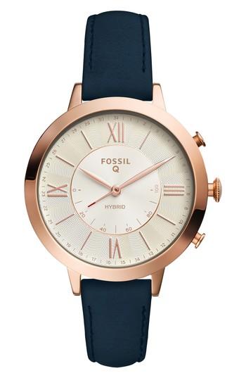 Women's Fossil Q Jacqueline Leather Strap Hybrid Smart Watch, 36mm