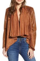 Women's Blanknyc Mixed Media Faux Leather Drape Front Jacket - Brown