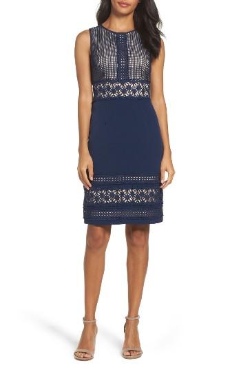 Women's Adrianna Papell Lace & Crepe Sheath Dress - Blue