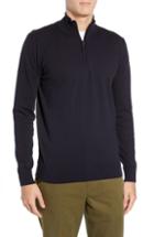 Men's French Connection Stretch Cotton Quarter Zip Sweater, Size - Blue