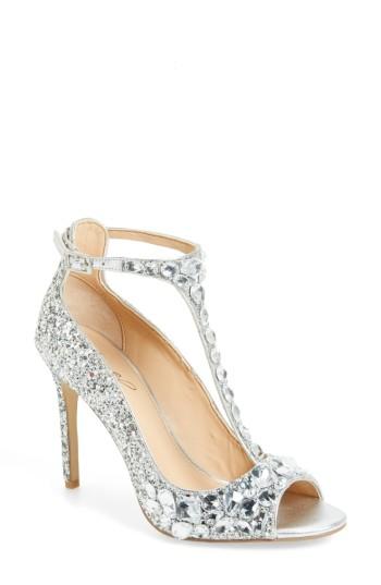 Women's Jewel Badgley Mischka Conroy Embellished T-strap Pump .5 M - Metallic