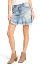 Women's Sts Blue Ruffle Raw Hem Denim Skirt - Blue
