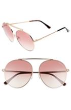 Women's Tom Ford Simone 58mm Gradient Mirrored Round Sunglasses - Rose Gold/ Rose/ Sand