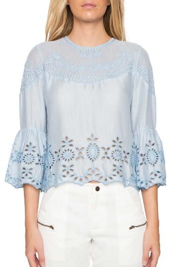 Women's Willow & Clay Embroidered Bell Sleeve Top - Blue