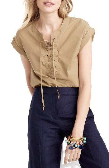 Women's J.crew Lace-up Popover Top - White