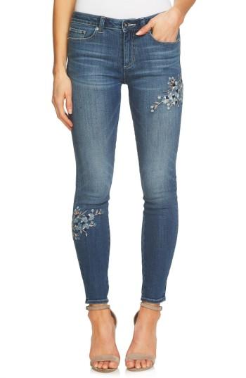 Women's Cece Floral Embroidered Skinny Jeans - Blue