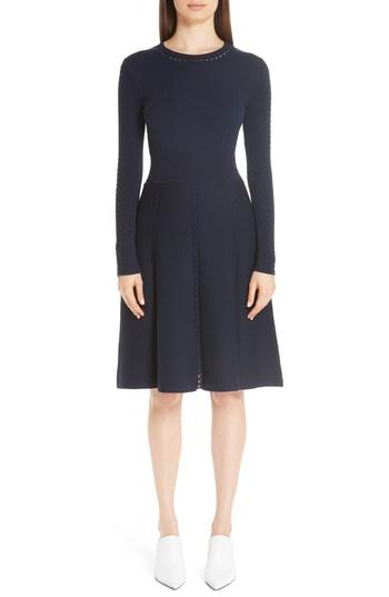 Women's Lela Rose Textured Jacquard Knit Fit & Flare Dress - Blue