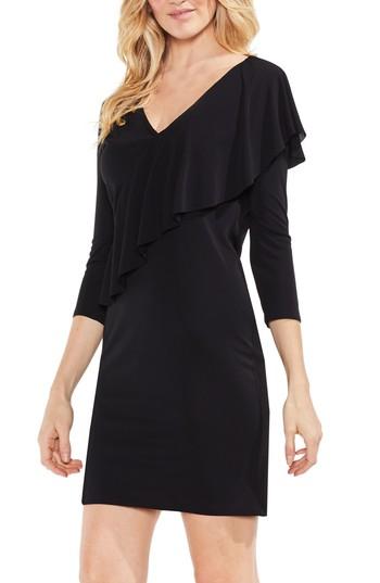 Women's Vince Camuto Asymmetrical Ruffle Drape Front Dress, Size - Black