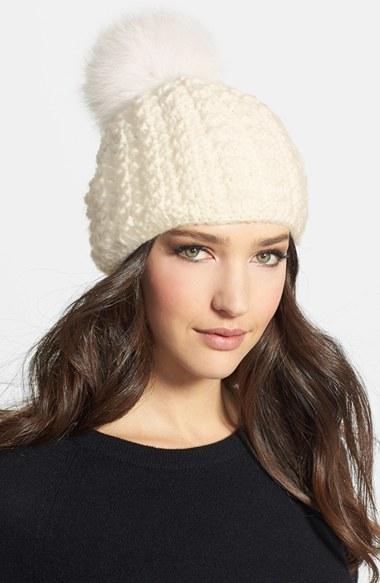 Women's Kyi Kyi Genuine Fox Pompom Hat - Ivory