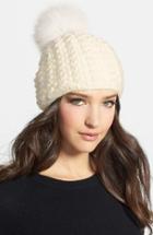Women's Kyi Kyi Genuine Fox Pompom Hat - Ivory