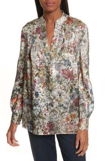 Women's Tory Burch Heidi Metallic Floral Blouse - Pink