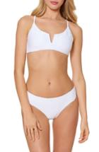 Women's Red Carter Textured Hipster Bikini Bottoms - White