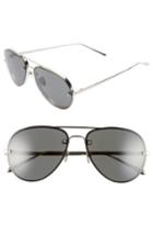 Women's Linda Farrow 59mm Aviator 18 Karat White Gold Trim Sunglasses - White Gold/ Grey