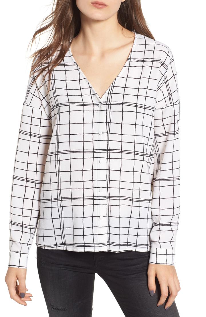 Women's All In Favor Print Button Up Blouse, Size - White