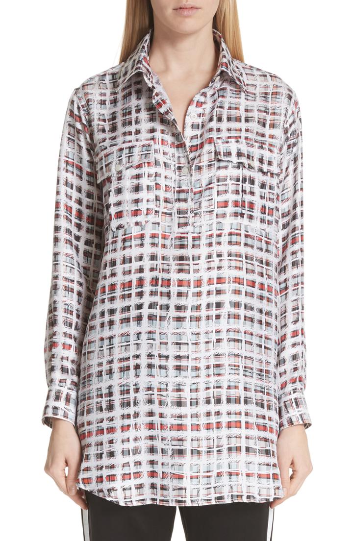 Women's Burberry Sirena Scribble Check Silk Shirt Us / 36 It - Red