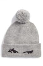 Women's Kate Spade New York Winking Wool Blend Beanie With Pom - Grey