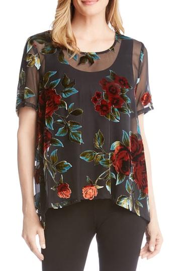 Women's Karen Kane Velvet & Mesh Top - Black