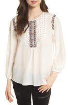 Women's Joie Clema Embroidered Bib Silk Top, Size - White
