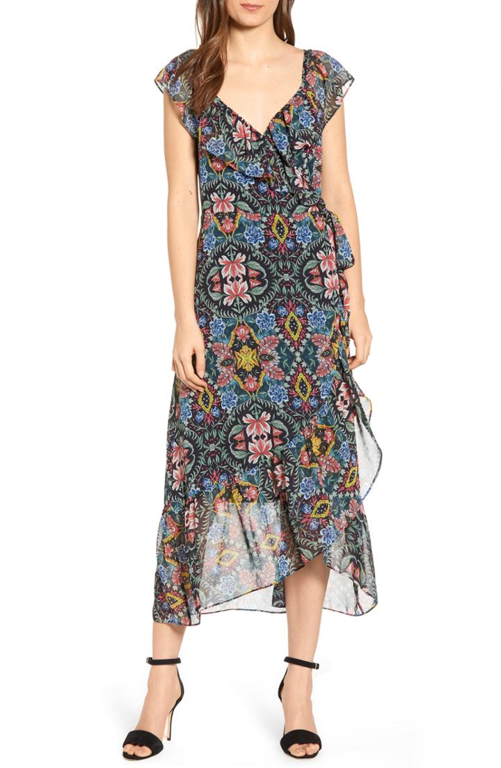 Women's Rebecca Minkoff Jessica Floral Wrap Midi Dress, Size - Black