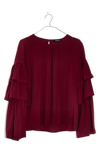 Women's Madewell Ruffle Sleeve Silk Top - Burgundy