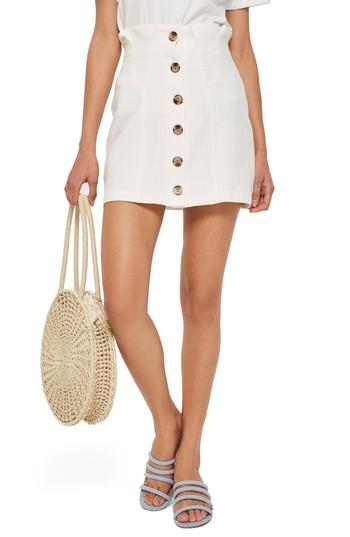 Women's Topshop Paperbag Waist Button Front Skirt Us (fits Like 0-2) - Ivory