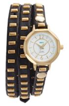 Women's La Mer Collections Baguette Stud Leather Wrap Strap Watch, 35mm