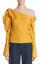 Women's Hellessy Phacelia Asymmetrical Silk & Linen Bow Sleeve Top - Yellow