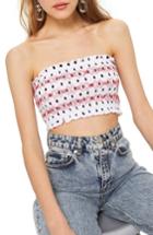 Women's Topshop Spot Shirred Bandeau Top Us (fits Like 0) - White