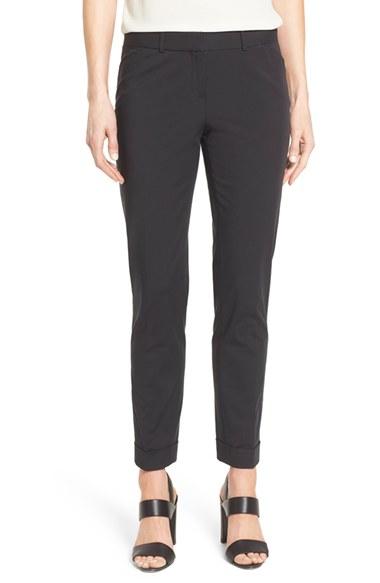Women's Lafayette 148 New York 'downtown' Stretch Cotton Blend Cuff Ankle Pants - Black