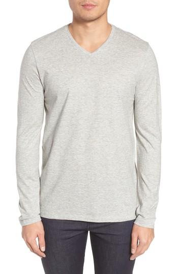 Men's Boss Tyson Long Sleeve V-neck T-shirt, Size - Grey
