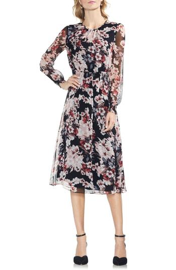 Women's Vince Camuto Timeless Blooms Cinch Waist Midi Dress - Black