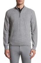 Men's Canali Cable Knit Quarter Zip Sweater R - Grey