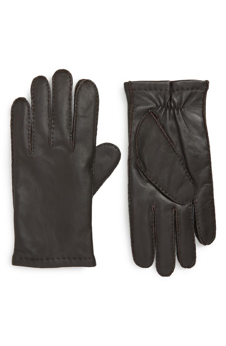 Men's Boss Kranton Leather Gloves - Brown