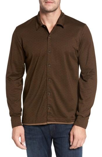 Men's David Donahue Jacquard Knit Sport Shirt, Size - Brown