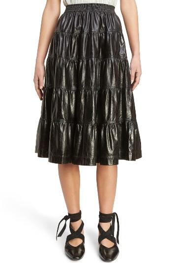 Women's J.w.anderson Tiered Leather Skirt Us / 8 Uk - Black
