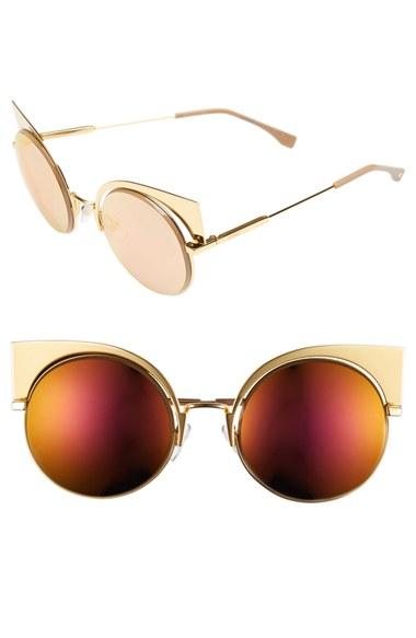 Women's Fendi 53mm Round Cat Eye Sunglasses - Gold