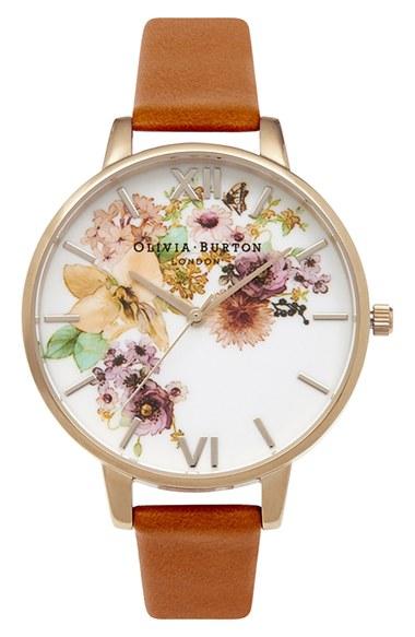 Women's Olivia Burton 'flower Show' Leather Strap Watch, 38mm