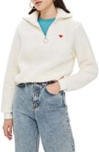 Petite Women's Topshop Borg Heart Quarter Zip Pullover P Us (fits Like 00p) - Ivory