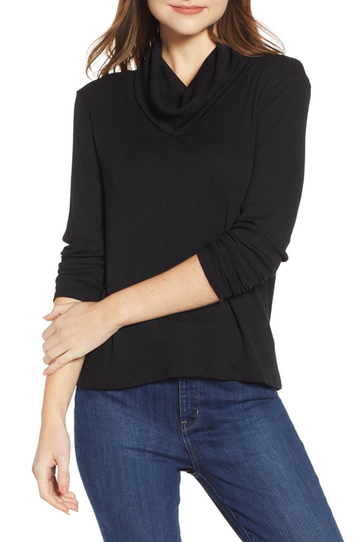 Women's Treasure & Bond Ribbed Cowl Neck Sweater, Size - Black