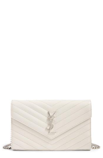 Women's Saint Laurent 'monogram' Wallet On A Chain - White