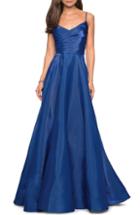 Women's La Femme Pleated Wrap Bodice Evening Dress - Blue
