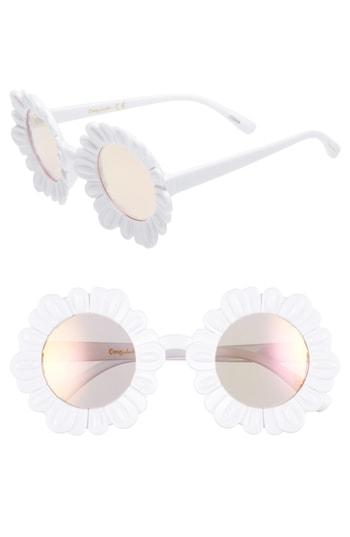 Women's Circus By Sam Edelman 43mm Mirrored Round Flower Frame Sunglasses - White/ Pink Lens