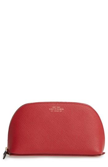 Smythson Small Calfskin Leather Cosmetics Case, Size - Red