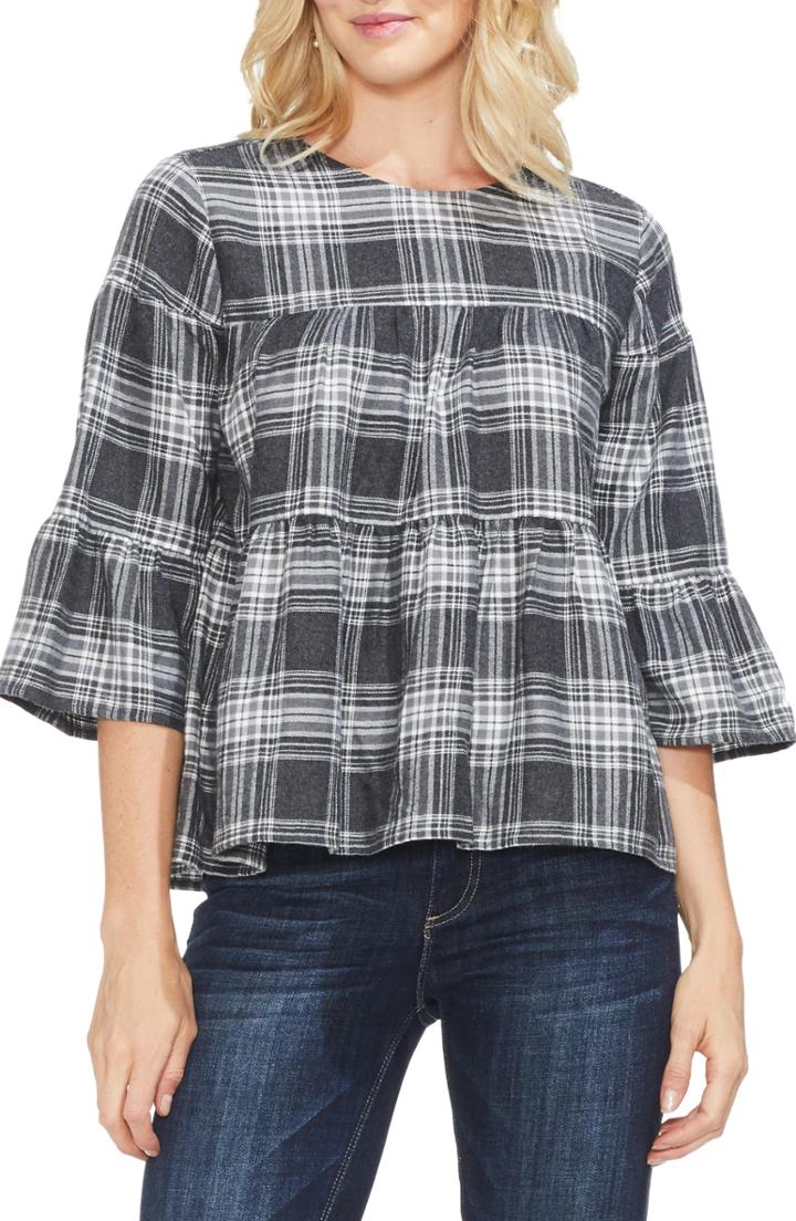Women's Vince Camuto Brushed Plaid Tiered Ruffle Top - White