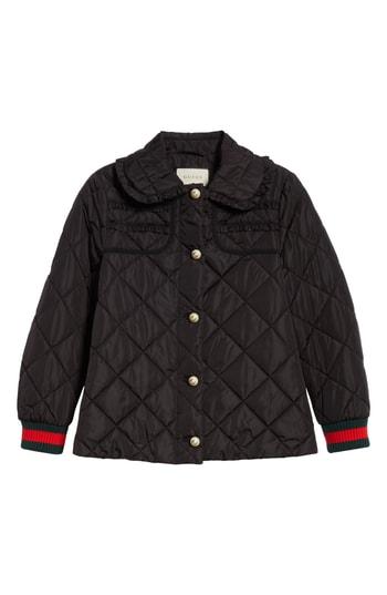 Women's Gucci Ruffle Trim Quilted Caban Us / 38 It - Black