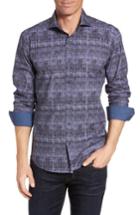 Men's Bugatchi Shaped Fit Abstract Print Sport Shirt, Size - Purple